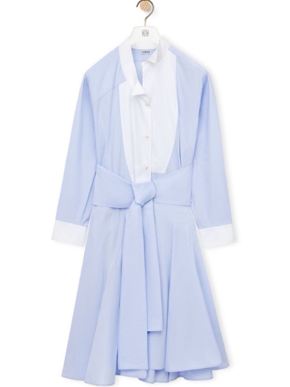 Loewe Pale Blue and White Tie-Waist Shirt Dress